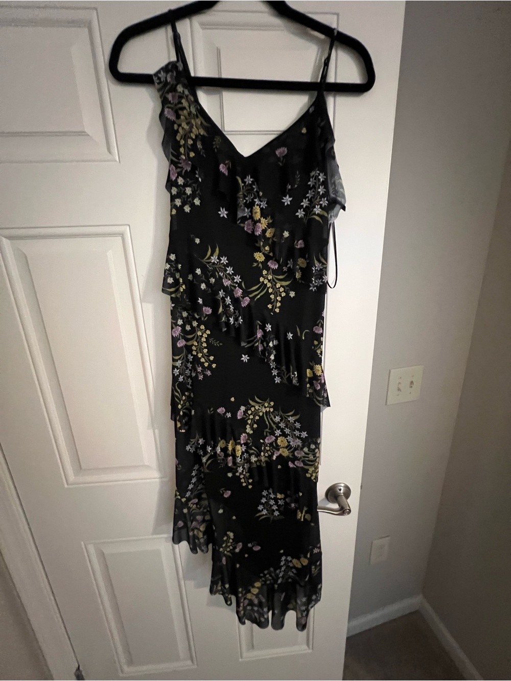 Steve Madden Black Floral Tiered Slip Midi Dress